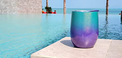 CHILLOUT LIFE 12 oz Stainless Steel Wine Tumbler with Lid - Double Wall Vacuum Insulated Wine Cup Glass Keeping Cold & Hot for Coffee, Champagne, Cocktails, Ice Cream - Mermaid Sparkle - color: Mermaid Sparkle, style: 1 Pack