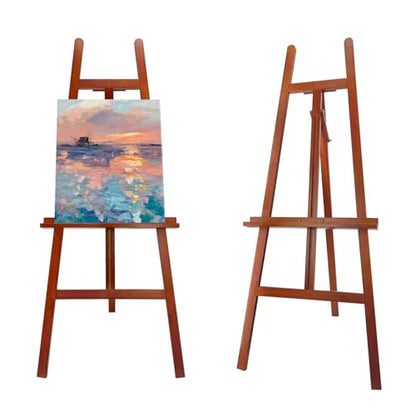Large A-Frame Wooden Painting Display Walnut Easel, Large Adjustable Pine Wood Standing Easel Holding Canvas Up to 60'', Solid Wood for Display, Wedding Sign or Painting-Walnut - style: Walnut