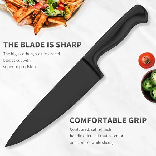 Black Knives Set, 15-Piece Stainless Steel Kitchen Knife Block Sets with Built-In Sharpener, Professional Knife Set with Scissors, Steak Knives - color: Black