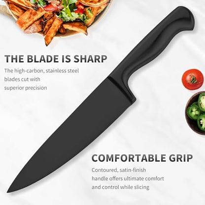 Black Knives Set, 15-Piece Stainless Steel Kitchen Knife Block Sets with Built-In Sharpener, Professional Knife Set with Scissors, Steak Knives - color: Black