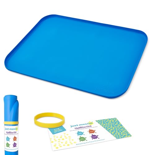 Just Messin’ Silicone Art Mat for Kids, Reusable Non-Slip Heat-Resistant Mat w Raised 0.6" Edges to Contain Mess & Protect Tables/Floors, Arts & Crafts, Resin, Legos, 12"x18", Blue - color: Blue, size: 12" x 18"