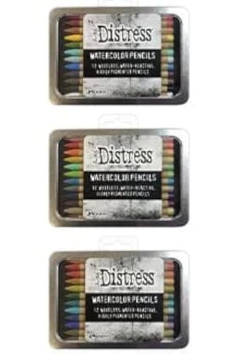 Ranger Ink Tim Holtz Distress Watercolor Pencil Bundle Set 1, 2, & 3 – 36 Count | Set-1 (TDH76308), Set-2 (TDH76315), Set-3 (TDH76643) | Premium Water-Reactive Pigments in a Variety of Vibrant Colors