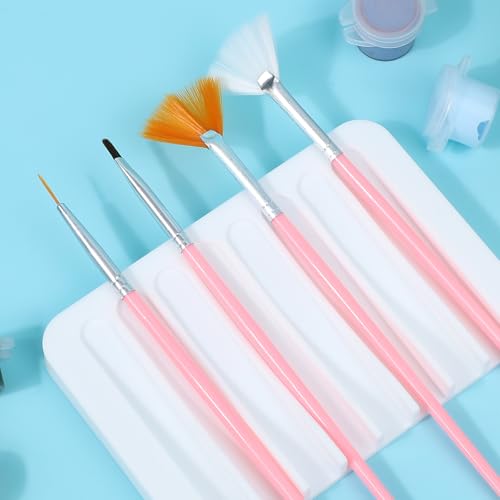 Penitue 2pcs Paint Brush Holder, Silicone Washable Paintbrush Organizer Stand with 8 Slots Brush Rinse Cleaner for Oil Acrylic Watercolor Painting (Gray, White)