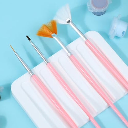 Penitue 2pcs Paint Brush Holder, Silicone Washable Paintbrush Organizer Stand with 8 Slots Brush Rinse Cleaner for Oil Acrylic Watercolor Painting (Gray, White)