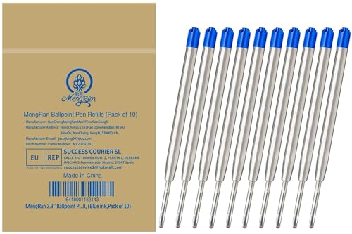 MengRan 3.9'' Ballpoint Ink Pen Refills,Blue Ink,Medium,10Pcs | Compatible with Parker Pen Refills, for Click Pens & Twist Pens - color: Blue Ink