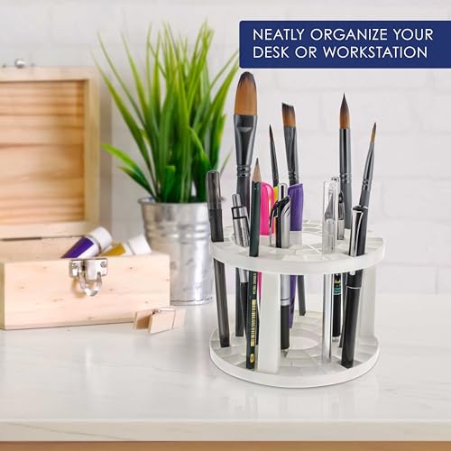 U.S. Art Supply Plastic Artist Round 50 Hole Paint Brush Holder and Organizer - Rack Holds Paintbrushes, Makeup Cosmetic Brushes, Pencils, Pens, Markers, Art Tools, Desk Stand - Students, Teachers - size: 50 Hole