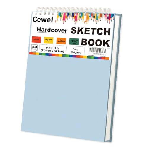 Cewei Drawing Pad 9x12, 100 Sheets Hardcover Spiral Bound, 68lb/100gsm White Paper Drawing Pad for Kids. - color: Mist Blue, size: 9" x 12" (Pack of 1)