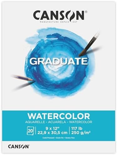 Canson Graduate Watercolor Pad, Foldover, 9x12 inch, 20 Sheets | Artist Paper for Adults and Students - Painting, Gouache, Mixed Media and Ink (Pack of 12) - size: 9x12 inch (Pack of 12)
