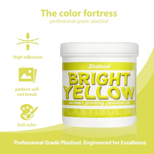 Shaliteink® Screen Printing Plastisol Ink Bright Yellow - Highly Opaque Screen Printing Ink for Cotton, Polyester and Other Fabrics (16oz.) - color: Bright Yellow, size: 16 fl oz