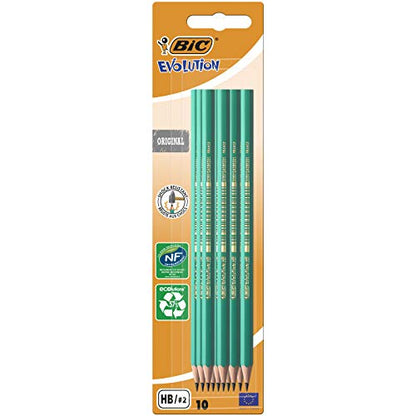 Bic Evolution Original Pencils - Pack of 10 - All-Purpose, Extra- Resistant Erasable Pencils for Easy Drawing and Writing, black - size: 10 Count (Pack of 1)