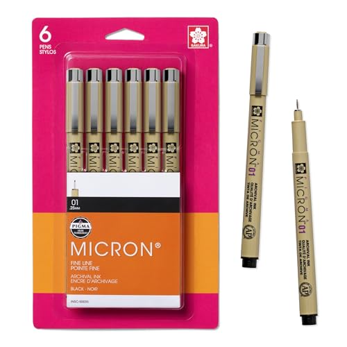 SAKURA Pigma Micron Fineliner Pens, 01 Tip Size, Archival Black Ink, 6 PK 50035 - style: Micron 01