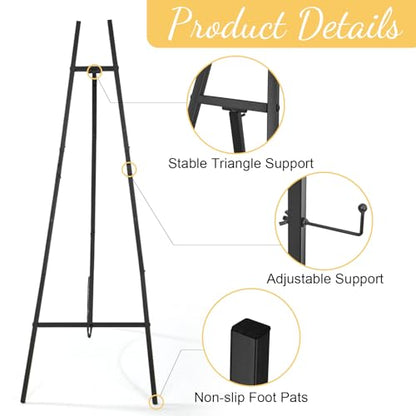 CroBlissful Black 50" Easel Stand for Wedding Sign Adjustable 3Tier Height Display Easel with Chain Heavy Duty Floor Tripod for Welcome Wedding Sign Painting Canvas Baby Shower Party Poster (Metal) - color: Black