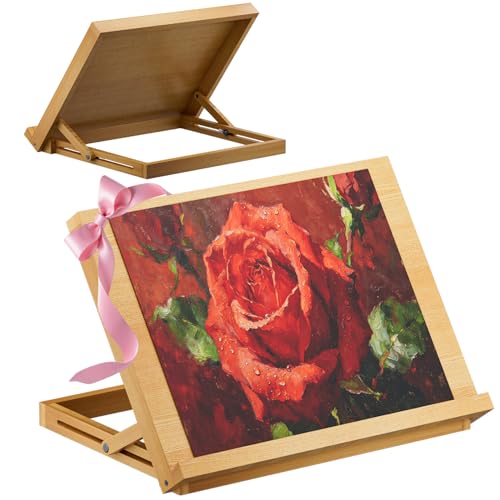 LUCYCAZ Tabletop Easel for Kids, Lightweight Art Easel for Painting, Beechwood Portable Easel Stand for Artists, Adjustable Angle Drawing and Sketching Board to Hold Book or Cookbook for Adults - style: Tabletop Easel