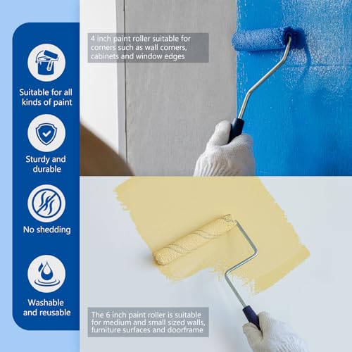 20 Pack Microfiber Paint Roller, 4 Inch and 6 Inch, Small Paint Roller Covers with 2Pcs Anti Rust Metal Roller Frames, Mini Paint Rollers for House Painting, Wall Painting Tool - size: 4&6 Inch Paint Roller Kit, 20 Pack