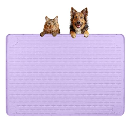 Dog Food Mat 34''x22'' Extra Large Dog Mat for Food and Water, Purple | Silicone Dog Bowl Mat with Raised Edge, Waterproof Non-Slip Pet Feeding Mat for Floors, fit for Dog Cat Bowls - color: Purple, size: 34"L x 22"W