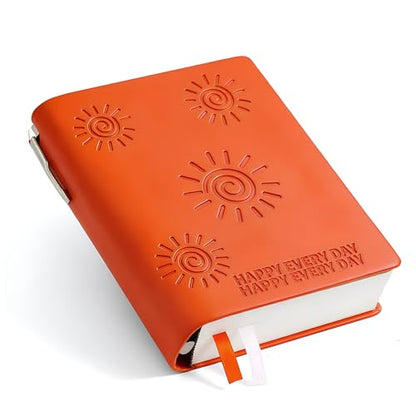 Thick Blank Journal Notebook 400 page With Pen Holder 100gsm Thick Blank Paper，A6 Unlined Plain Sketchbook ， Small Soft Leather Unlined Pocket Blank Notebook For Women Drawing Book Memo Writing Sketch Travel Diary 3.9 × 5.5 (Happy Every Day) - color: Oran