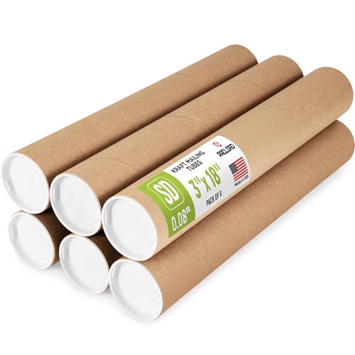 3" x 18" Reinforced Kraft Paper Mailing Tube, Pack of 6 Tubes with 12 Caps – Secure USPS Approved Poster Tube – Cardboard Tube for Shipping and Storing Posters, Prints, Artwork, or Document - color: Standard-Duty, size: 3" x 18"