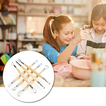 Clay Sculpting Tool Set 6 Pcs Double Ended Ribbon Tools Wooden Handle for Carving Pottery Trimming Ceramics Art Sculpture (6 Pcs)
