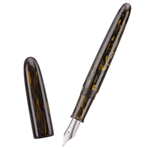 Asvine C80 Fountain Pen #8 Stub 1.1mm Nib Large Handcraft Calligraphy Art Drawing Pen with Converter Pen Case Collection Set (Brown Gold) - color: Brown Gold, style: Stub