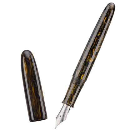 Asvine C80 Fountain Pen #8 Stub 1.1mm Nib Large Handcraft Calligraphy Art Drawing Pen with Converter Pen Case Collection Set (Brown Gold) - color: Brown Gold, style: Stub