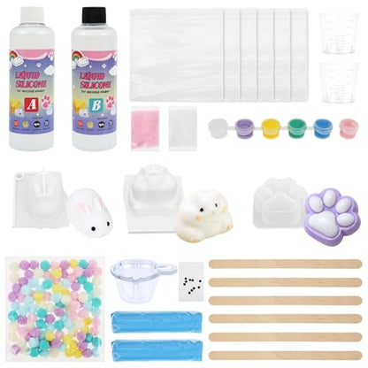 Tcwhniev DIY Squishy Kit, 18oz Bubble-Free Liquid Silicone for Handmade Squishies, Fast 2-3H Cure Stress Relief Sensory Toy Squishy Making Kit, Arts & Crafts Gift for Adults Beginners