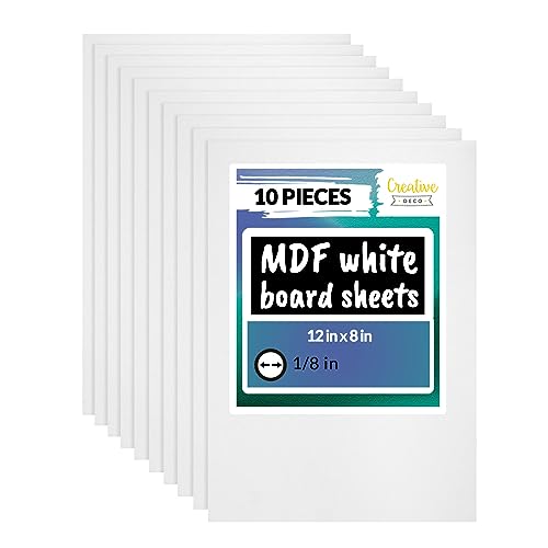 Creative Deco 10 x MDF Board Sheet White | 12 x 8 | Perfect for Home Decor, Arts and Crafts, Painting, DIY Projects, Laser Cutter, CNC Machine, Scroll Saw, Stenciling, Pyrography