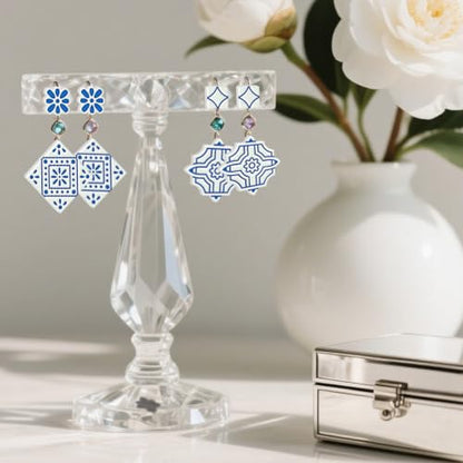 ORIGACH 17 Pcs Portuguese Peranakan Tiles Polymer Clay Cutters, Mediterranean Flower Frame & Tiles Design Clay Cutters for Polymer Clay Jewelry Earrings with a Clear Storage Box - style: Portuguese Peranakan Tiles