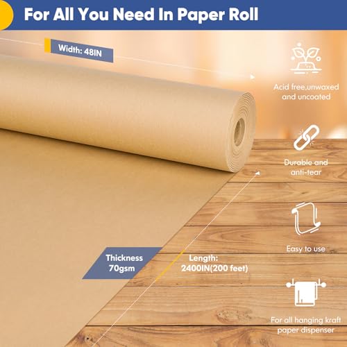 Vanhench 48"x 2400" (200') Brown Jumbo Roll Wrapping Paper, Kraft Craft Paper Roll for Bulletin Board Kids Arts Crafts Packing Shipping Poster Construction, Thanksgiving Christmas Wrapping Paper - color: Brown, size: 48" X 200'