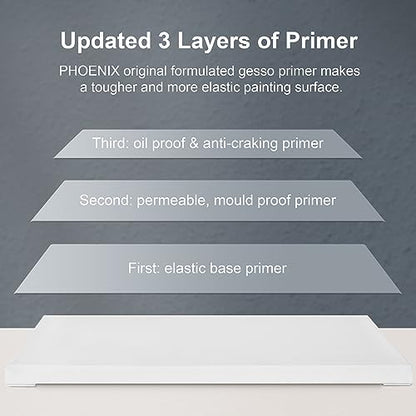 PHOENIX Large Stretched Canvas for Painting 18x24 Inch/5 Value Pack, 8 Oz Triple Primed 5/8 Inch Profile 100% Cotton White Blank Canvas, Framed Canvas for Oil Acrylic & Pouring Art - size: 18"x24", style: Studio Set (8 Oz.)