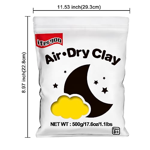 ifergoo Yellow Air Dry Clay - Moldable Cosplay, DIY Creative Modeling Clay for School Arts & Craft Project, Fake Bake, Slime Supplies, Super Light Magic Foam Molding Clay, Soft, No-Sticky, 1.1LBS/500G - color: Yellow/500g
