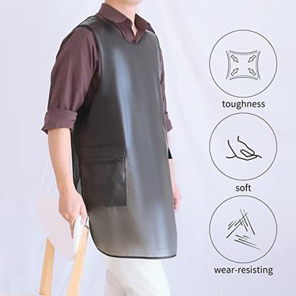 Waterproof Cross Back Apron, Shortened Design Waterproof Apron, Japanese Style Aprons with Pockets, X Cross Halter Apron, Cooking Aprons for Dishwashing, Cleaning Work with Water - Black Translucent - color: White Translucent, style: 1# Style-rounded Edge