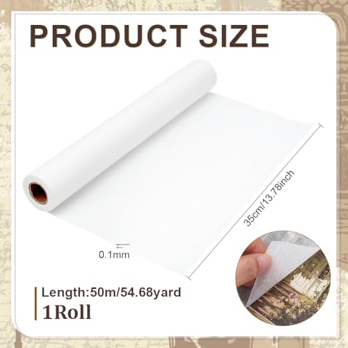 PH PandaHall 13.8" x 164ft Art Paper Roll Artist Wet Strength Translucent Long Fiber Papers White Paper Roll for Ink Wash Watercolor DIY Crafts Gelli Printing Collage