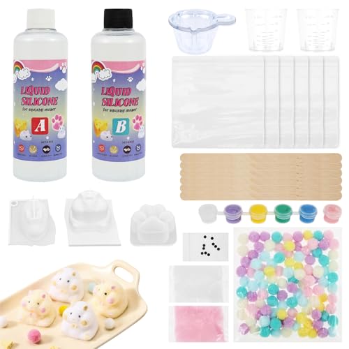 Tcwhniev DIY Squishy Kit, 18oz Bubble-Free Liquid Silicone for Handmade Squishies, Fast 2-3H Cure Stress Relief Sensory Toy Squishy Making Kit, Arts & Crafts Gift for Adults Beginners