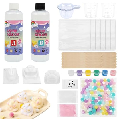 Tcwhniev DIY Squishy Kit, 18oz Bubble-Free Liquid Silicone for Handmade Squishies, Fast 2-3H Cure Stress Relief Sensory Toy Squishy Making Kit, Arts & Crafts Gift for Adults Beginners