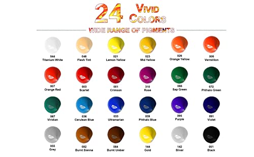 Professional Acrylic Paint Sets, 24 Colors 12ml/0.41 fl.oz Art Paint Tubes with 3pcs Brush + Palette,Heavy Body Acrylic Paints for Artists Adults,Beginners on Canvas Rocks Wood Fabric Craft - color: 24 Colors