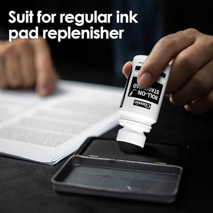 MotiMind 2 Pack Black Roll-on Stamp Pad Ink Refill 2 oz Roll-on Ink Refill Self Inking Stamps Pads for Foam Felt Stamp Pads Pad with Roller Ball - color: Black