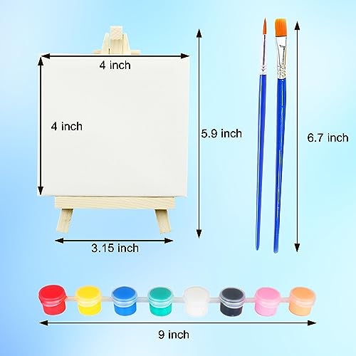 24 Set Mini Canvas Paint and Easel Set Art Painting Kits Includes 4x4 Inch Canvas Boards,Paint Brushes,8 Colors Acrylic Paint, Art Set Gifts, for Oil Painting Crafts Party
