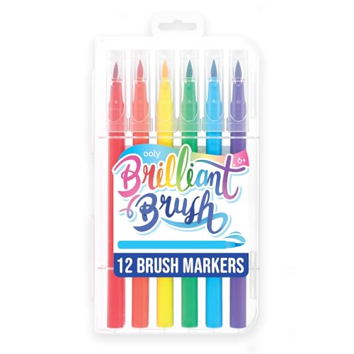 Ooly Brilliant Brush 12 Classic Colors, Calligraphy Pens for Writing & Hand Lettering, Dual Tip Pens for Beginners or Kids Includes 1 Brush & 1 Chisel Tip Pen - style: Brilliant Brush