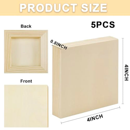 5 Pcs Wood Panel, 4 x 4 Inch Unfinished Wood Canvas Boards, Unfinished Birch Wood Panels for Painting, Pouring, Burning, Arts Use with Oils, Acrylics and DIY Craft Project - size: 4×4×0.8 Inch