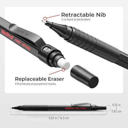 Nicpro 30PCS Black Metal Mechanical Pencil Set in Leather Case, Art Drafting Pencil 0.5, 0.7, 0.9 mm, 2mm Lead Pencil Holders for Sketching Drawing With 16 Tube (6B 4B 2B HB 2H 4H Colors)Lead Refills - color: Black