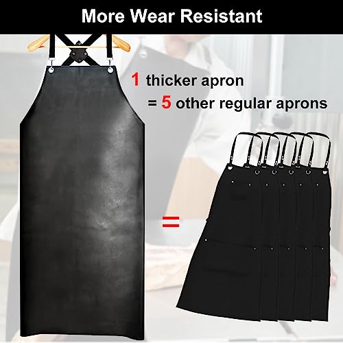 SHEOMERN Waterproof Rubber Apron, 43" Anti-Tear Heavy Duty Vinyl Adjustable Thicker Cross Back Dishwasher Apron for Restaurant Dishwashing, Butcher, Lab Work, Dog Grooming Black - color: Black