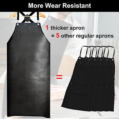 SHEOMERN Waterproof Rubber Apron, 48" XL Anti-Tear Heavy Duty Vinyl Adjustable Thicker Cross Back for Restaurant Dishwashing, Butcher, Lab Work, Dog Grooming - Black - color: Black-xl