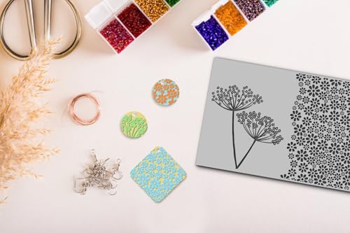 Flowers Polymer Clay Texture Mat for Earrings Jewelry Making, Dandelion Floral Clay Texture Sheets for Polymer Clay Projects Floral Stamps for Clay Earrings Tools