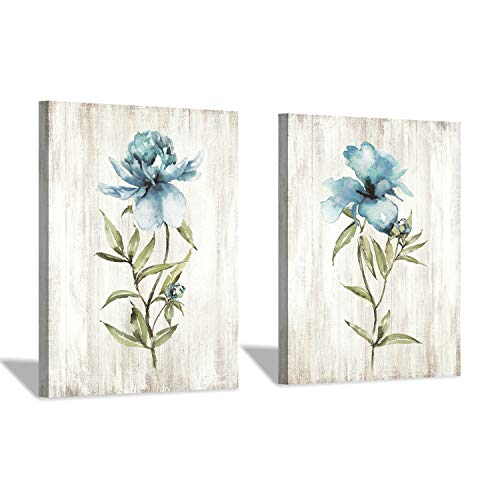 Flower Painting Canvas Wall Art: Blue Botanical Floral Artwork Wildflower Picture Print for Living Room (12'' x 16'' x 2 Panels) - color: Blue, size: 12"x 16"x 2 Panels