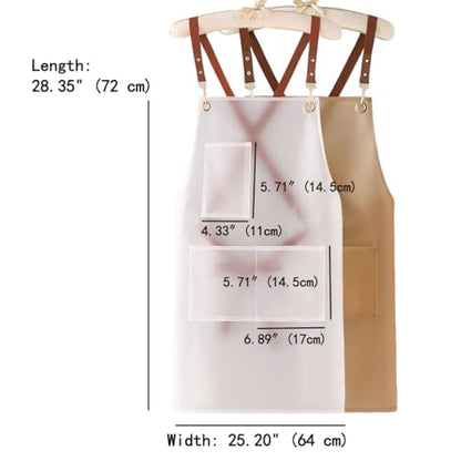 2 Pack Waterproof Translucent Apron with Large Pockets,Cross Back Apron Cooking Apron for Dishwashing,Cleaning Fish, - color: White&brown