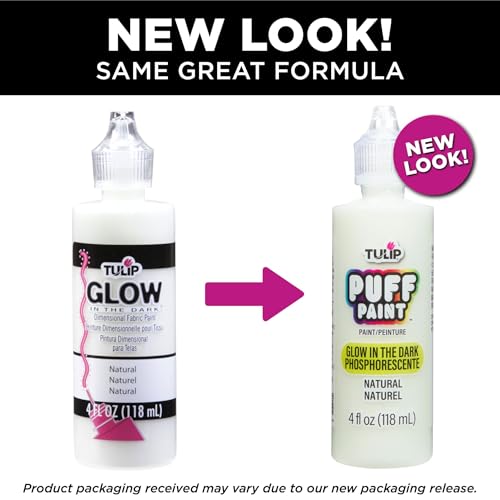 Tulip Puff Glow In The Dark Fabric Paint, Permanent Craft Paint for Clothes, DIY Projects, Notoxic, 4 fl oz 3-Pack, Glow Natural - color: Glow Natural