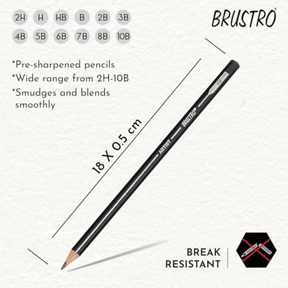 Brustro Sketching Wiro Pad,5x7 inches,160 GSM,30 Sheets with Graphite Pencil Set of 12 (10B–2H) Tin Box. Sketch and Drawing Gift - style: Graphite Pencil + 5x7 Sketchbook