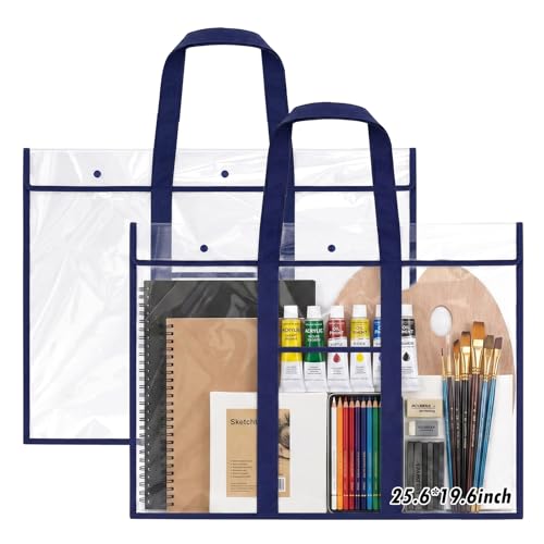 Windyun 2 Pack Large Poster Storage Bag 20" x 26" Bulletin Board Holder Art Portfolio Case PVC Art Portfolio Container Storage Box with Pocket for Classroom Teacher Organization(Blue) - color: Blue, size: 20" X 30"