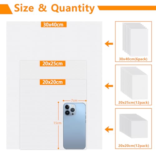 Koncci Canvas for Painting, 30 Packs(8x8, 8x10, 11.8x15.7), 3 MM Cotton Blank Canvases, Art Canvases Boards for Acrylic Paint, Oil Paint & Wet Water Art Media, Hobby Painters and Beginners - size: 30 Packs Mixed Size (20x20, 20x25, 30x40cm)