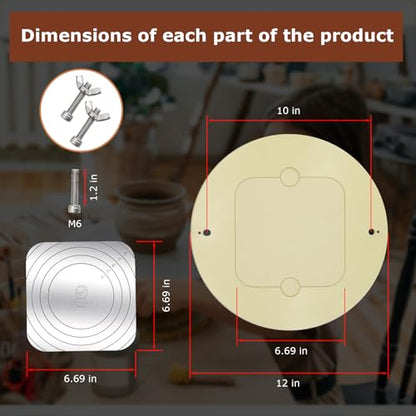 VFIUME 12" PVC Plastic Pottery Wheel Bat System with 6 Replaceable 1.5mm Aluminum Alloy Plates, 2 Sets Fixing Screws & Anti-Vibration Pads for Ceramic Artists, Potters, Clay Throwing
